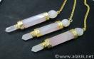 Rose Quartz 3pc Golden Plated Wand Pendulum